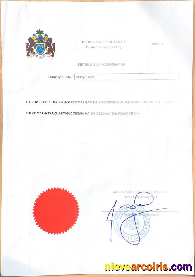 Gambia Certificate of Incorporation